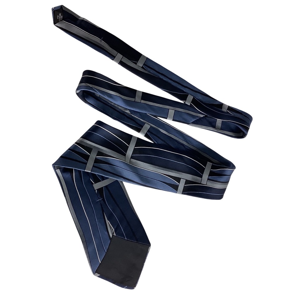 Arrow Mens Silk Necktie Navy Blue Grey Geometric Striped Grid Formal Tie